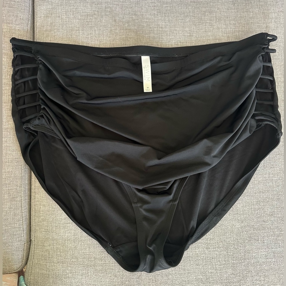 Lane Bryant Cacique Black Ruched Swim Bottoms